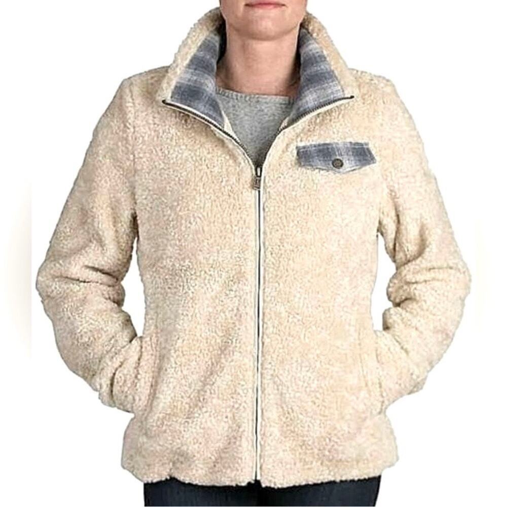 Pendleton Women’s Softshell Fuzzy Full
Zip Sherpa Jacket Beige Heather
Size XL